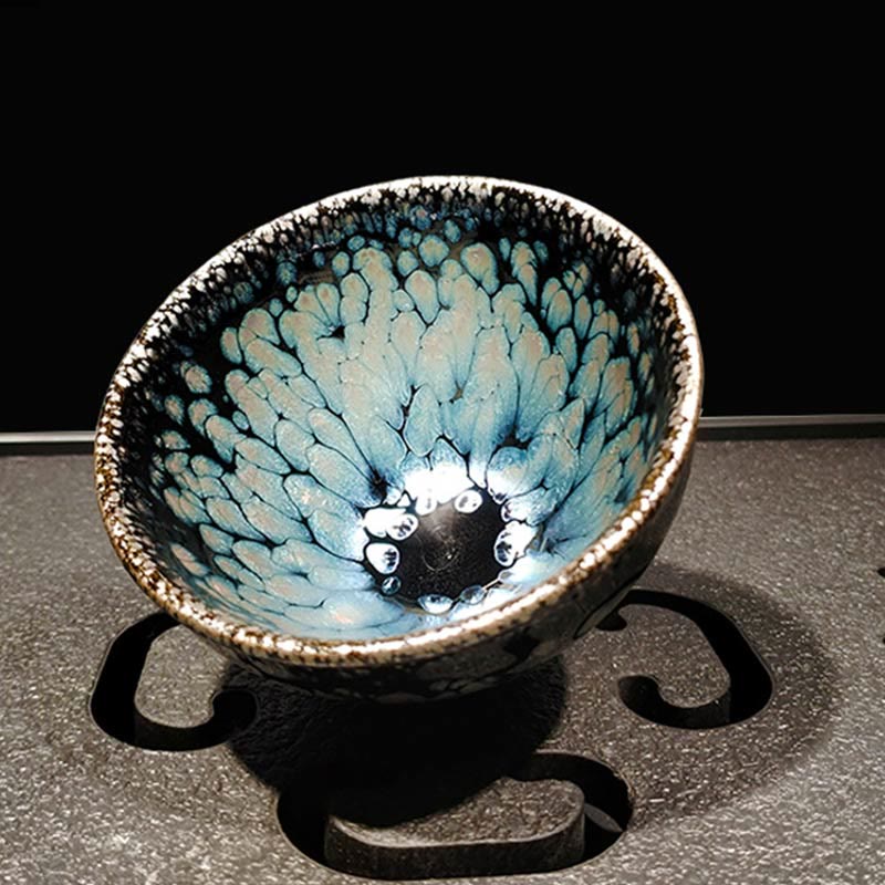 Buddhist Blessing Handmade Chinese Jianzhan Blue Spot Ceramic Teacup Tenmoku Kung Fu Tea Cup 150ml