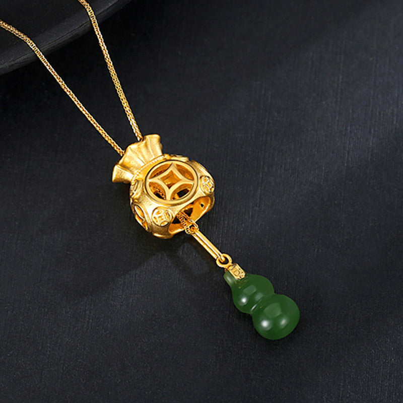 Buddha Stones Auspicious Feng Shui Money Bag Jade Pendant Necklace