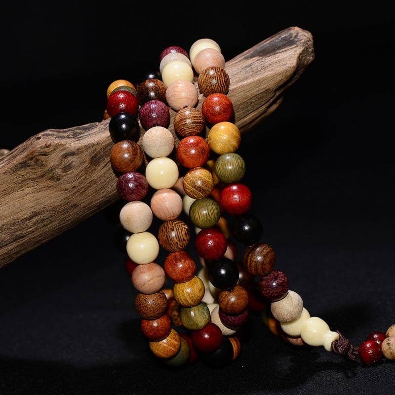Buddha Stones 108 Beads Wenge Wood Mala Blessing Meditation Bracelet