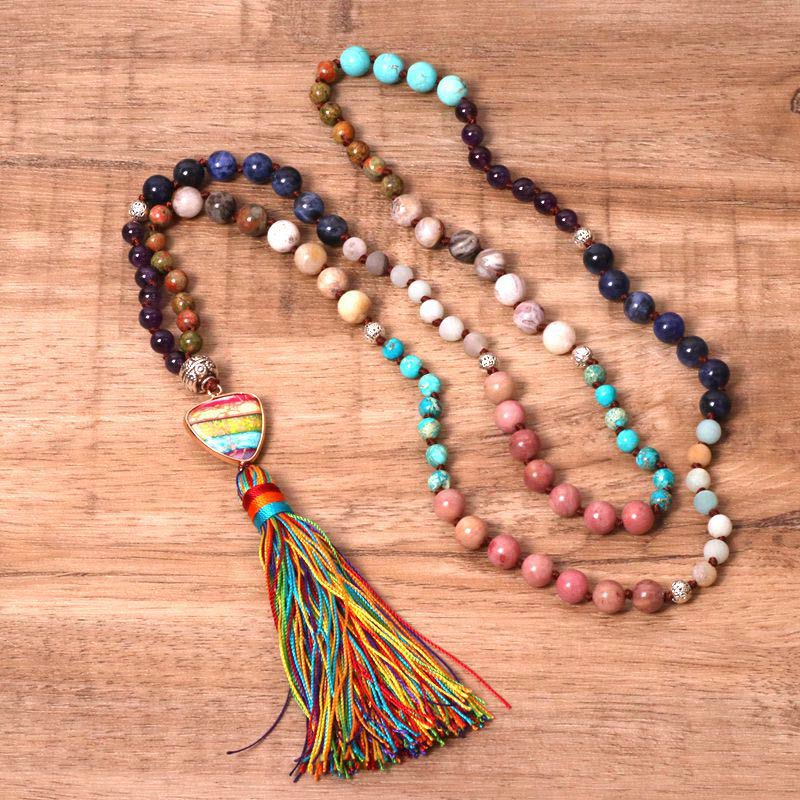 Buddha Stones Tibetan Turquoise Lazurite Zebra Jasper Balance Necklace