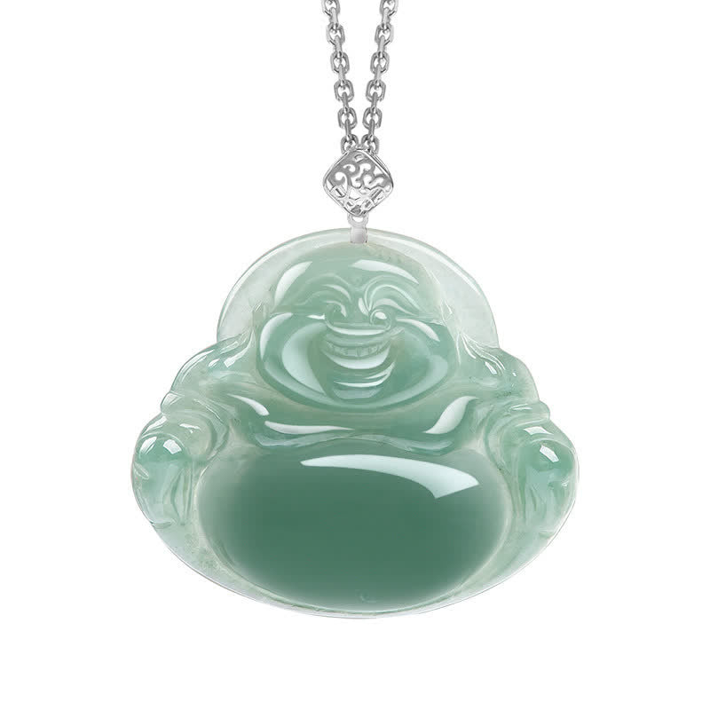 Buddha Stones Laughing Buddha Natural Jade Prosperity Abundance Necklace Pendant