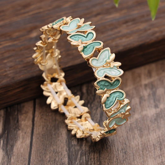 Buddhist Blessing Colorful Butterfly Freedom Alloy Elastic Bracelet Bangle
