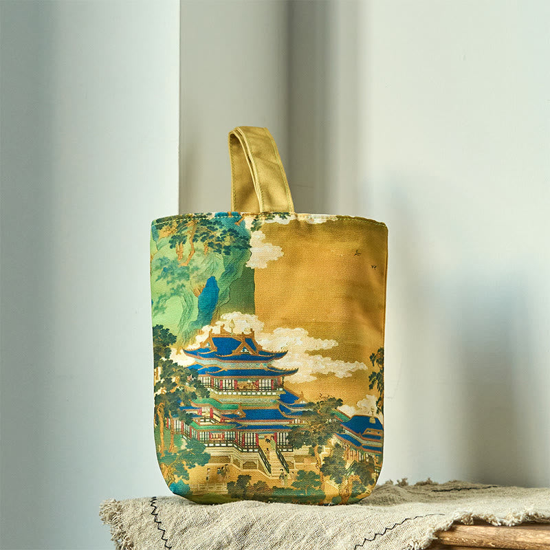 Buddhist Blessing Immortal Pavilions Roses Canvas Handbag
