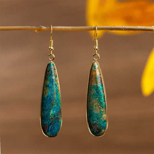Buddhist Blessing Emperor Stone Water Drop Happiness Dangle Earrings
