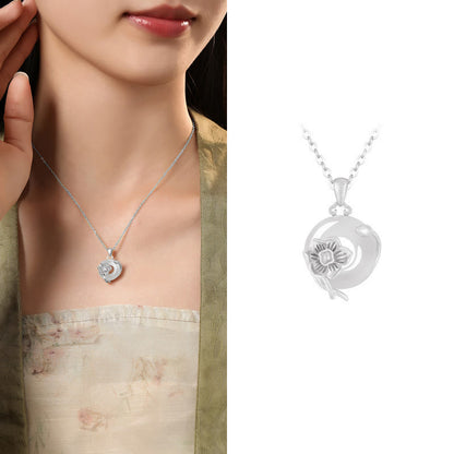 Buddhist Blessing Chalcedony 925 Sterling Silver Peace Buckle Flowers Necklace Pendant