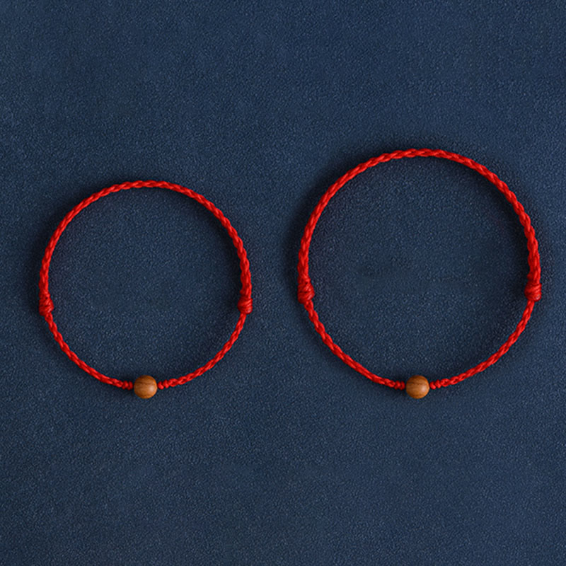 Buddhist Blessing Natural Peach Wood Bead Ward Off Evil Spirits Braided Bracelet