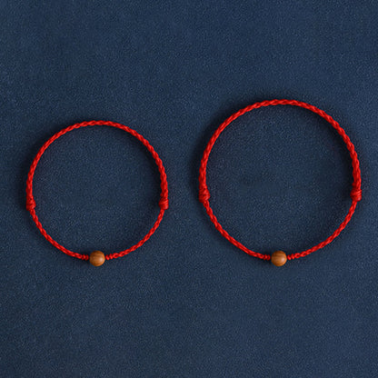 Buddhist Blessing Natural Peach Wood Bead Ward Off Evil Spirits Braided Bracelet