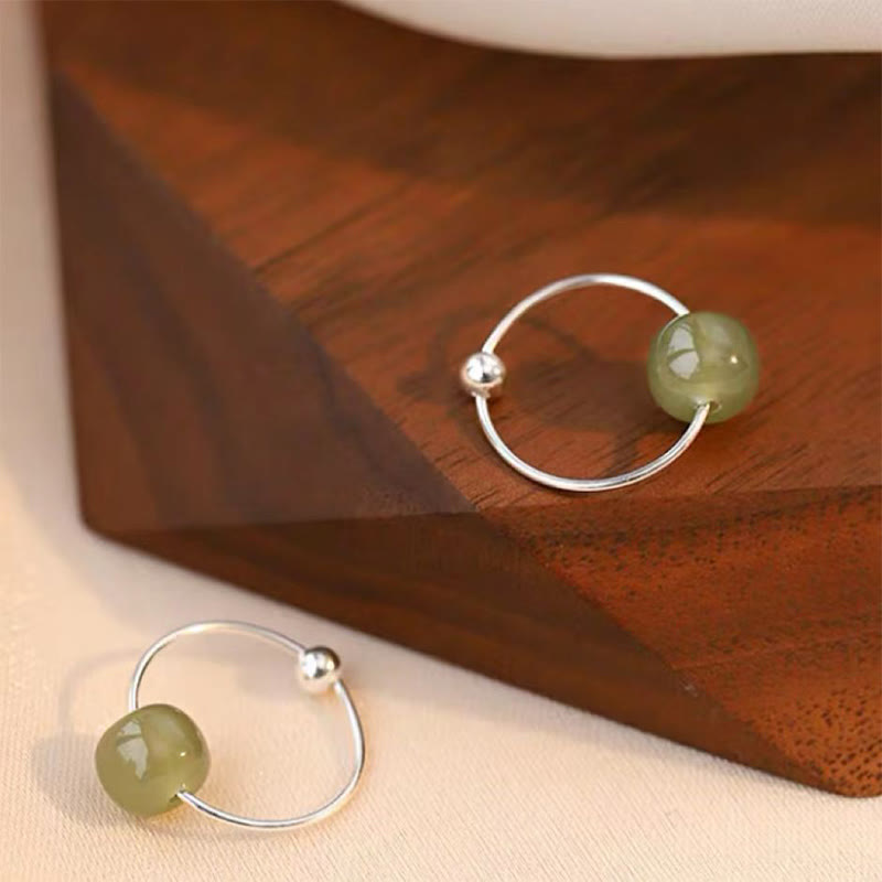 Buddhist Blessing 925 Sterling Silver Hetian Jade Bead Luck Earrings