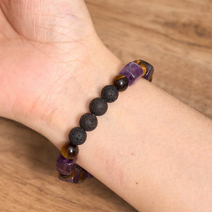 Buddhist Blessing Various Crystals Cube Amethyst Lava Rock Support Bracelet