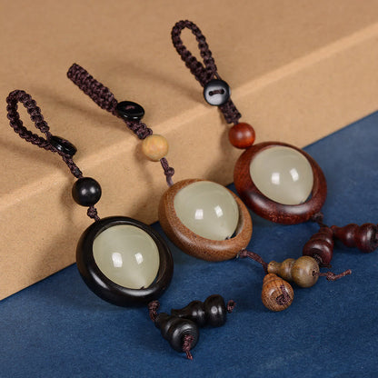 Buddhist Blessing Red Sandalwood Ebony Wood Green Sandalwood Luminous Lucky Bead Gourd Peace Key Chain