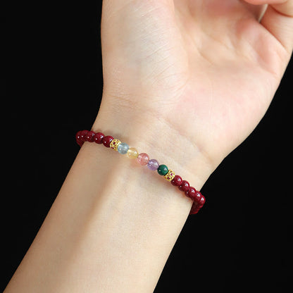 Buddhist Blessing Cinnabar Aquamarine Citrine Strawberry Quartz Amethyst Malachite Blessing Bracelet