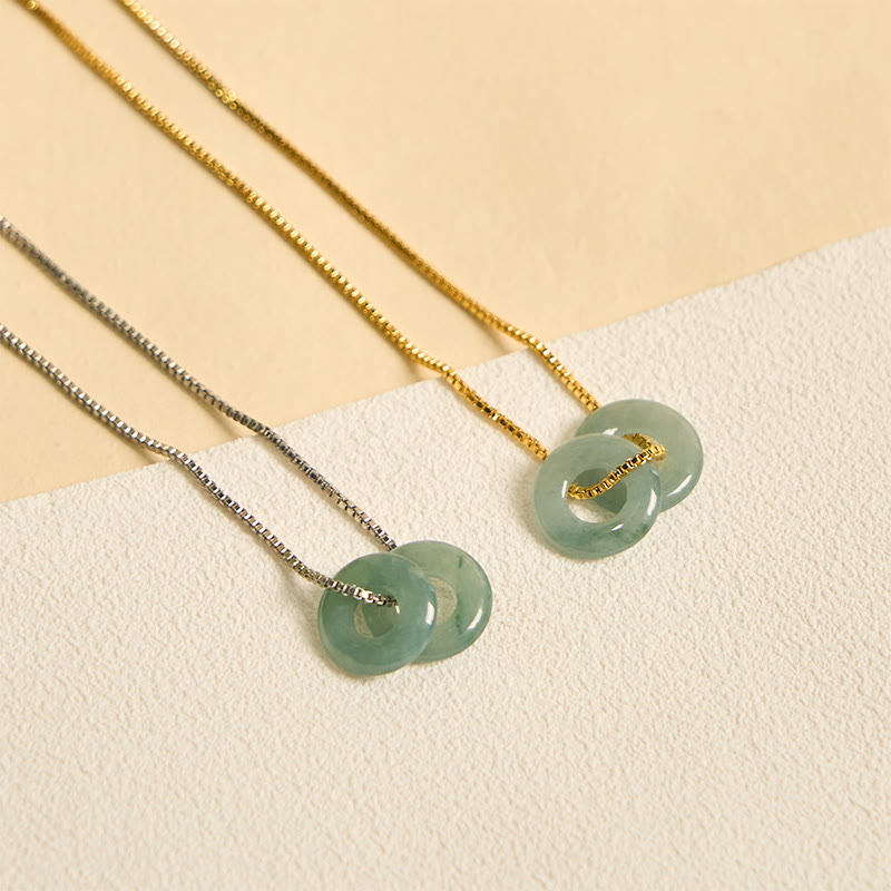 Buddhist Blessing Jade Double Peace Buckle Prosperity Necklace Pendant