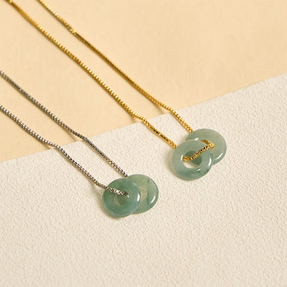 Buddhist Blessing Jade Double Peace Buckle Prosperity Necklace Pendant