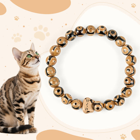 Buddhist Blessing Bengal Cat Natural Agate Stone Kitten Head Graceful Bracelet