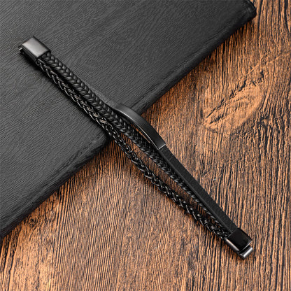 Buddhist Blessing Woven Pattern Titanium Steel Stimulation Multi-layer Leather Buckle Bracelet