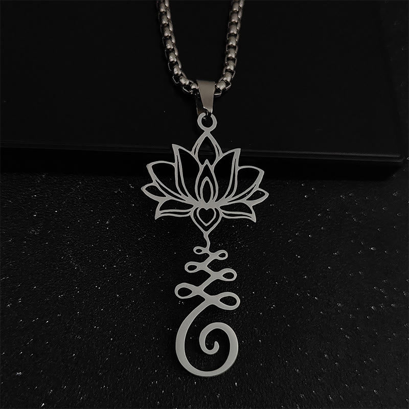Buddhist Blessing Chakra Symbol Irregular Design Lotus Stainless Steel Enlightenment Necklace Pendant