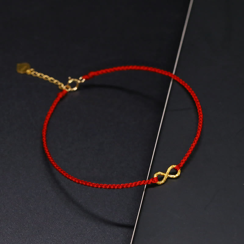Buddhist Blessing 999 Gold Mobius Infinite Love Fu Character Copper Coin Protection Handmade Ultra-Thin Rope Bracelet