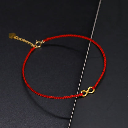 Buddhist Blessing 999 Gold Mobius Infinite Love Fu Character Copper Coin Protection Handmade Ultra-Thin Rope Bracelet