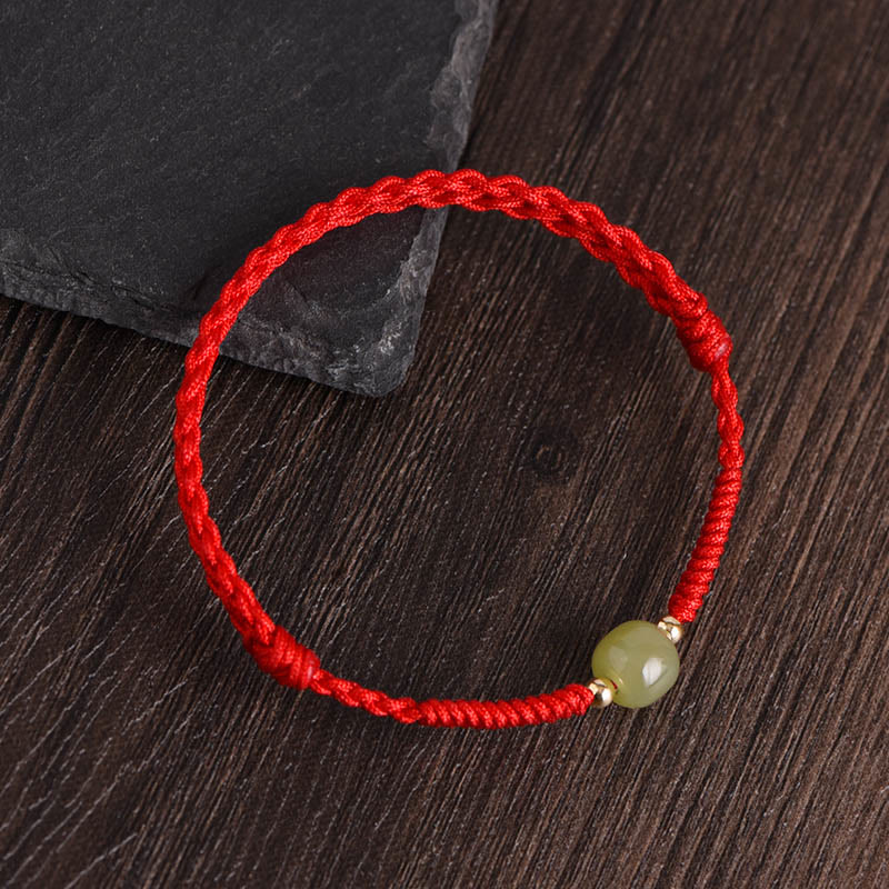 Buddhist Blessing Natural Hetian Jade 999 Gold Beads Protection Luck Braided Bracelet Anklet