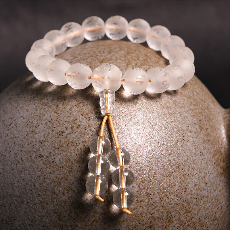 Buddhist Blessing Tibet White Crystal Black Onyx Om Mani Padme Hum Meditation Bracelet