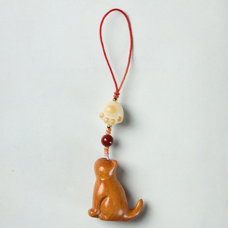 Buddhist Blessing Small Leaf Red Sandalwood Green Sandalwood Sandalwood Sitting Cat Sooth Phone Hanging Decoration
