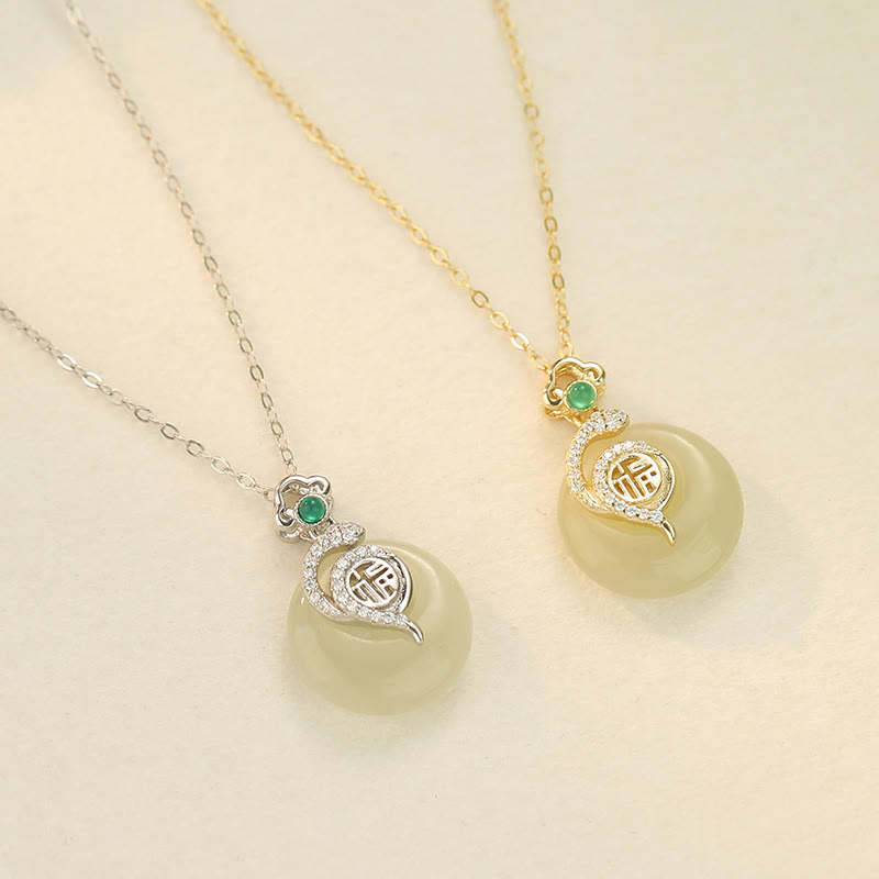 Buddhist Blessing 925 Sterling Silver Fu Character Hetian Jade Peace Buckle Year Of The Snake Luck Necklace Pendant