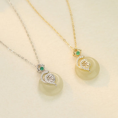 Buddhist Blessing 925 Sterling Silver Fu Character Hetian Jade Peace Buckle Year Of The Snake Luck Necklace Pendant