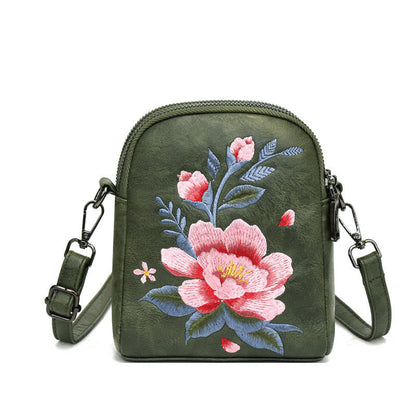 Buddhist Blessing Lotus Su Embroidery Journey Shopping Purse Shoulder Bag Crossbody Bag