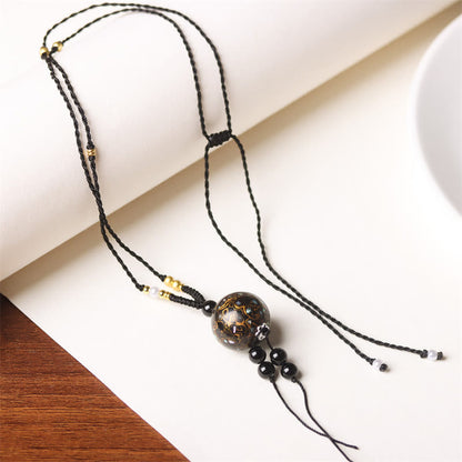 Buddhist Blessing Ebony Wood Aurora Lacquer Craft Bead Pearl Balance Necklace Pendant