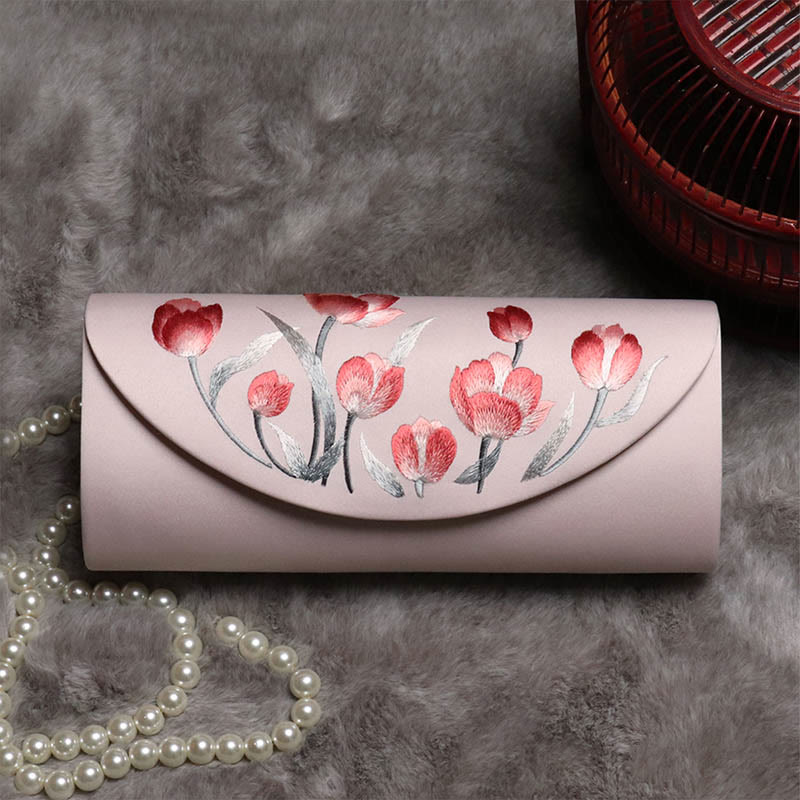 Buddhist Blessing Peony Tulip Su Embroidery Wedding Shopping Purse Handbag Crossbody Bag