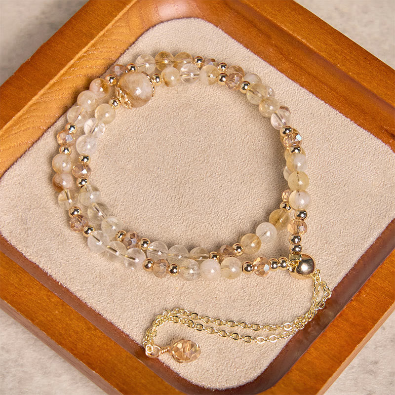 Buddhist Blessing Natural Citrine Pink Crystal Beads Pleasure Creativity Double Layer Bracelet