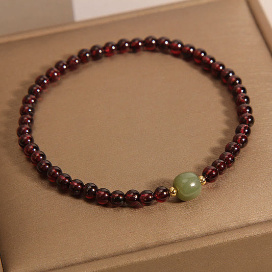 Buddhist Blessing Natural 3mm Ultra-thin Garnet Hetian Jade Beads Stability Bracelet