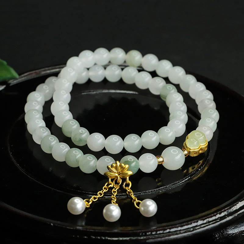 Buddhist Blessing Natural Tianshan Jade Lotus Gourd Double Circle Prosperity Bracelet