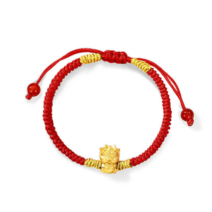 Buddhist Blessing 999 Sterling Silver Year of the Dragon Copper Coin Fortune Dragon Fu Character Luck Handcrafted Red String Braided Bracelet (Extra 30% Off | USE CODE: FS30)