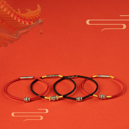 Buddhist Blessing Red String Black String Six True Words 925 Sterling Silver Peace Bracelet