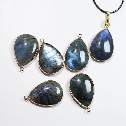 Buddhist Blessing Water Drop Pattern Labradorite Healing Necklace Pendant