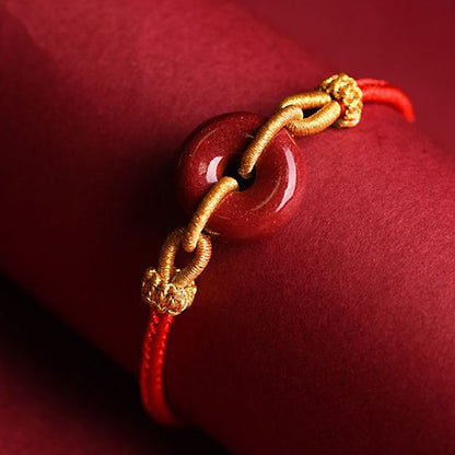 Buddhist Blessing Handcrafted Cinnabar Peace Buckle Pattern Concentration Braided Bracelet