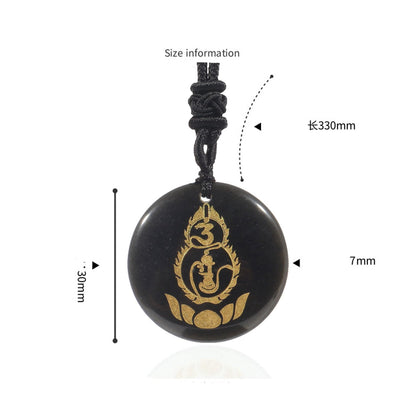 Buddhist Blessing Gourd Lotus Pedestal Pattern Vajra Protection Mantra Natural Various Crystal Black Obsidian Fulfilment Necklace Pendant