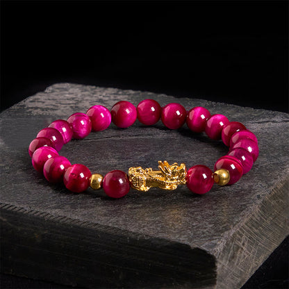 Buddhist Blessing Various Color Tiger Eye Beads Pixiu Wealth Courage Bracelet