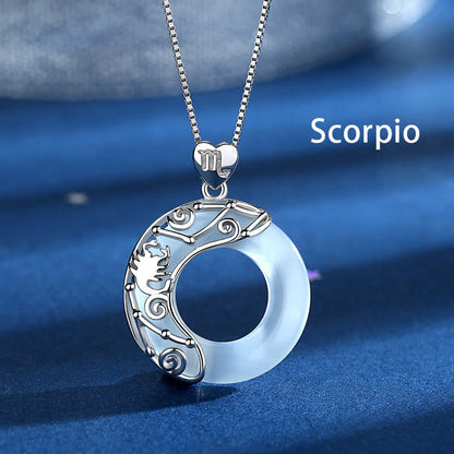 Buddhist Blessing 925 Sterling Silver 12 Constellations of the Zodiac Cat's Eye Love Support Necklace Pendant