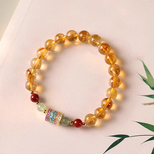 Buddhist Blessing Natural Citrine Colorful Prayer Wheel Creativity Bracelet