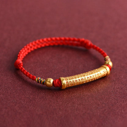 Buddhist Blessing Handmade Alloy Heart Sutra Protection Strength Rope Bracelet Anklet