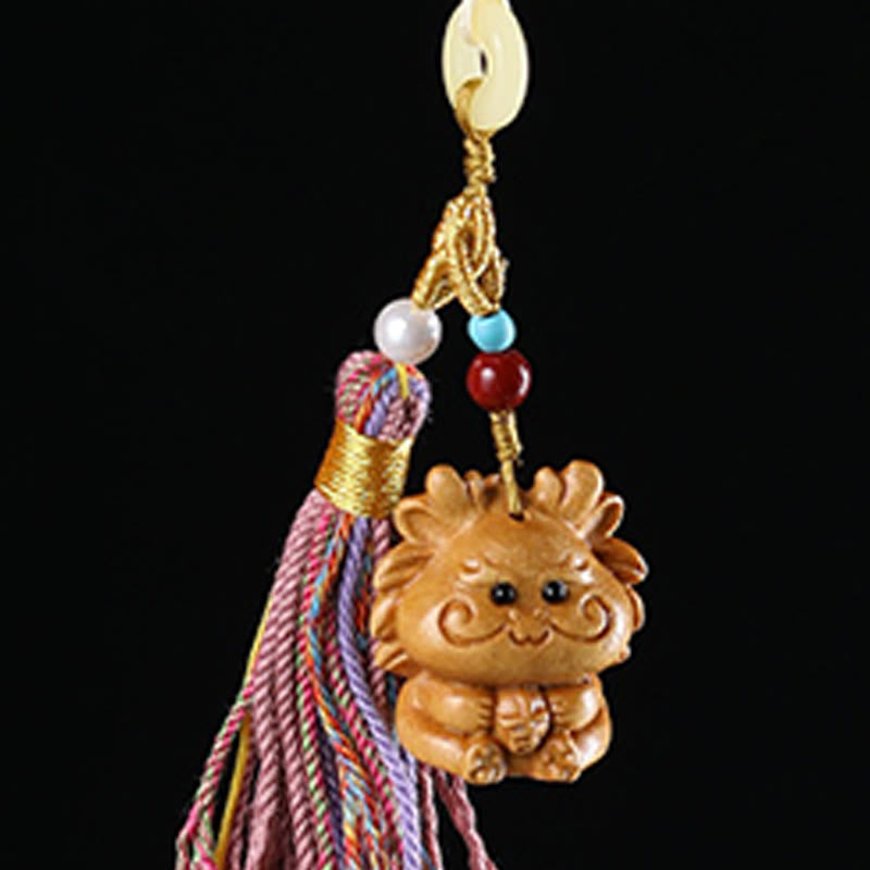 Buddhist Blessing Sandalwood 12 Chinese Zodiac Blessing Colorful Tassel Accessories Keychain
