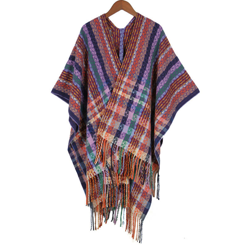 Buddhist Blessing Tibetan Colorful Stripe Geometry Tassels Shawl Fall Winter Soft Scarf Wrap