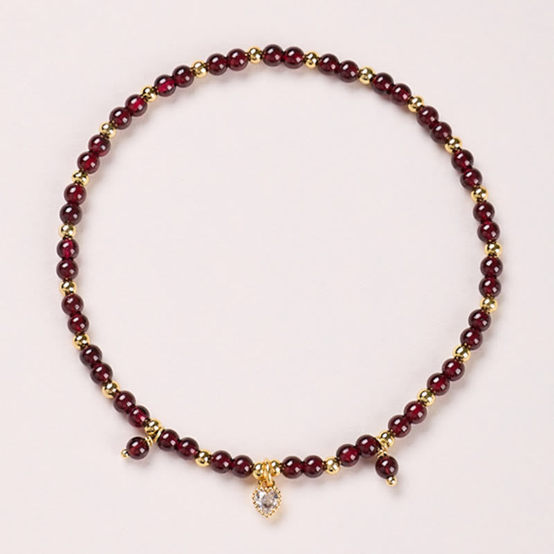 Buddhist Blessing Natural 4mm Garnet Copper Gold Plated Calm Anklet