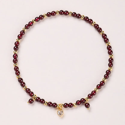 Buddhist Blessing Natural 4mm Garnet Copper Gold Plated Calm Anklet