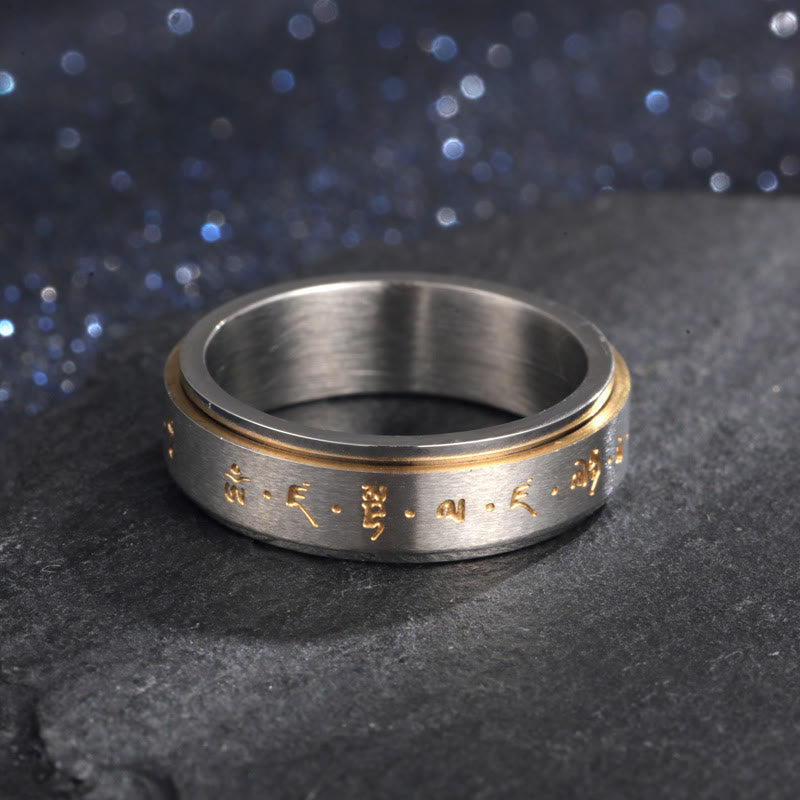 Buddhist Blessing Tibetan Mantra Titanium Steel Balance Rotatable Ring