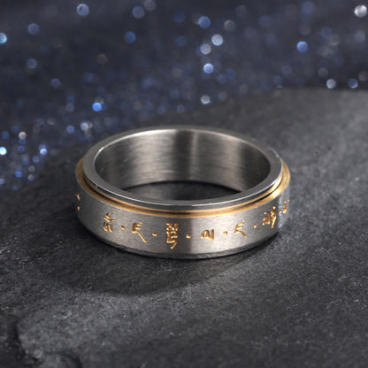 Buddhist Blessing Tibetan Mantra Titanium Steel Balance Rotatable Ring