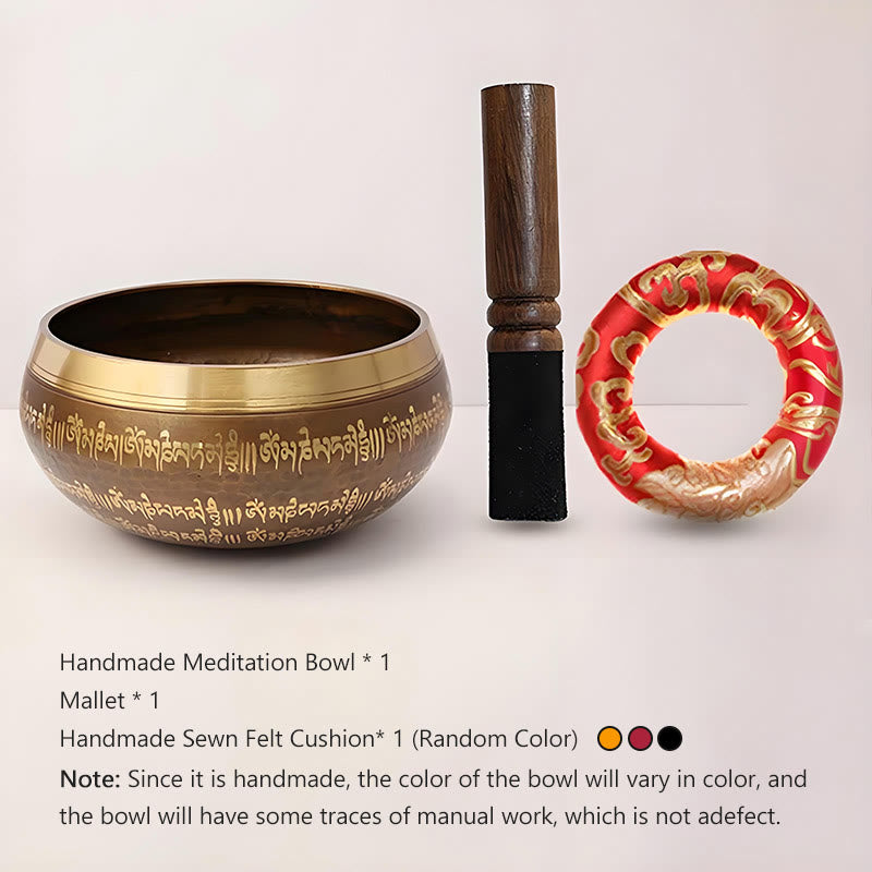 Buddhist Blessing Handcrafted Singing Bowl Scripture Pattern for Healing and Meditation Sound Bowl Set