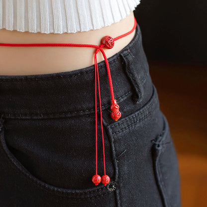 Buddhist Blessing Natural Cinnabar Chinese Zodiac Gourd Calm Blessing Red String Belly Chain